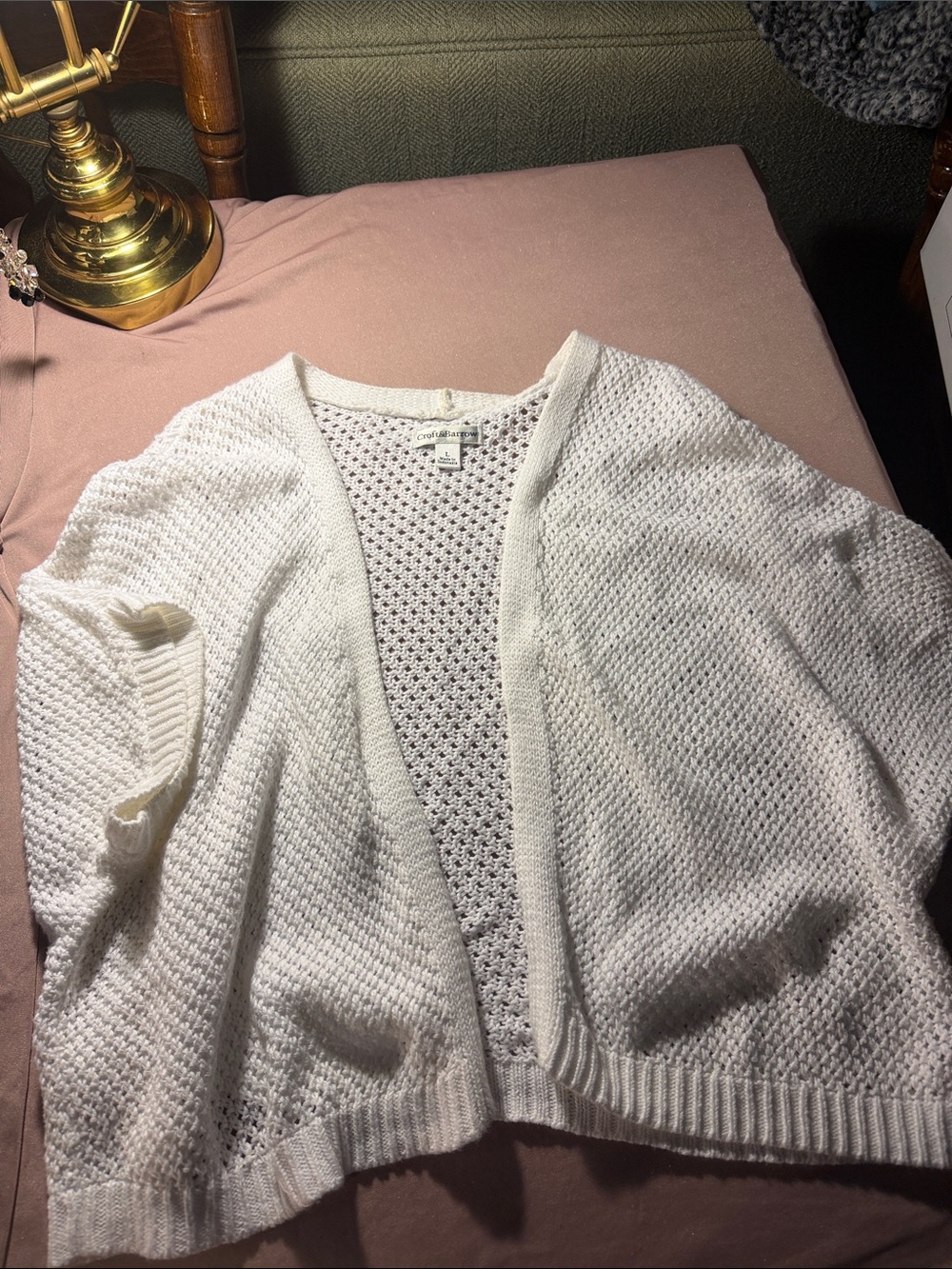 croft & barrow White Open-Weave Cardigan